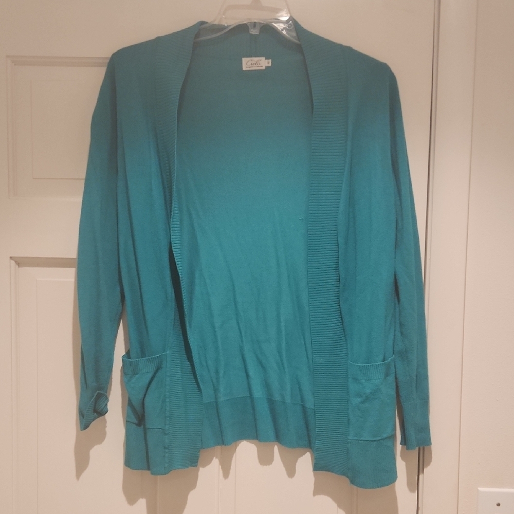 Cielo Green Open-Front Pocket Cardigan Sweater Women's M